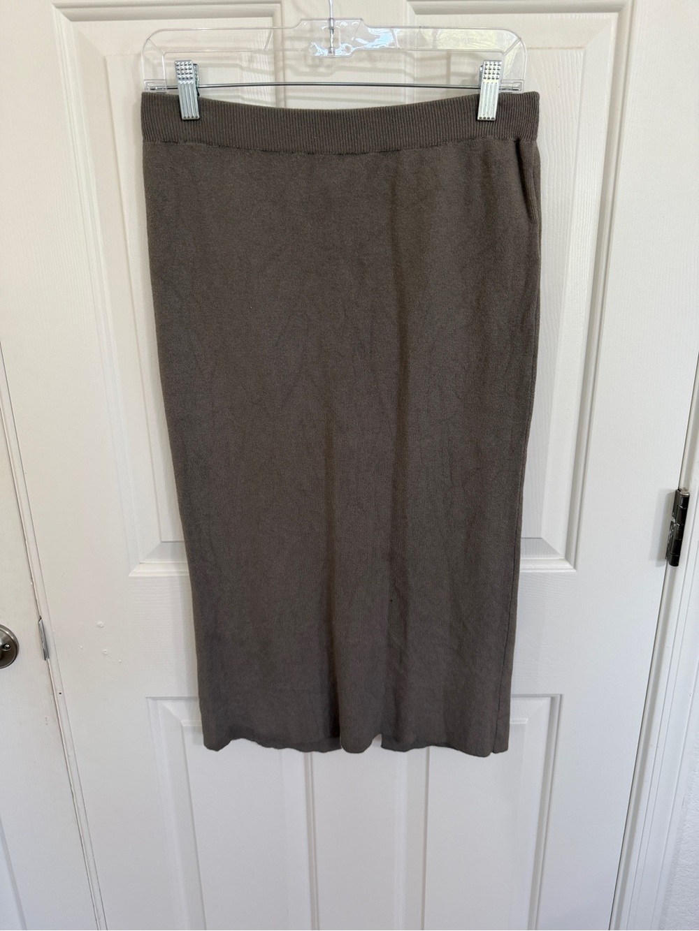 Böhme Taupe Brown Knit Midi Pencil Skirt Back Slit Minimalist